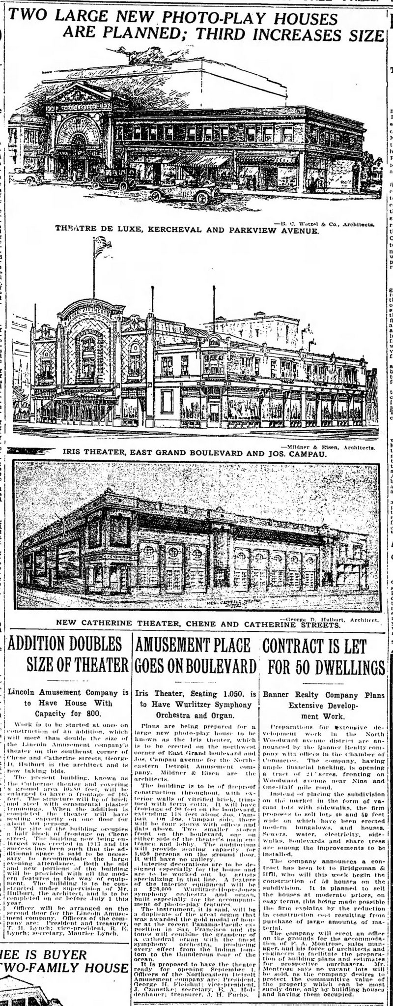Mar 19 1916 article Catherine Theatre, Detroit